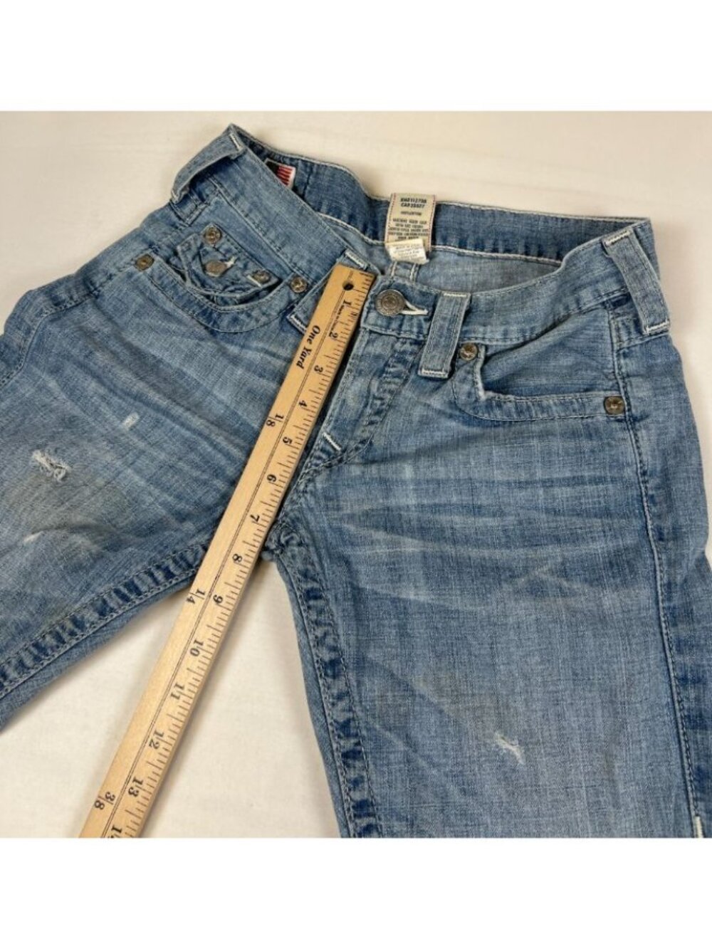Vtg True Religion Women's Jeans Size 24 Blue Denim Flap Pocket Stitching Casual - Picture 10 of 12